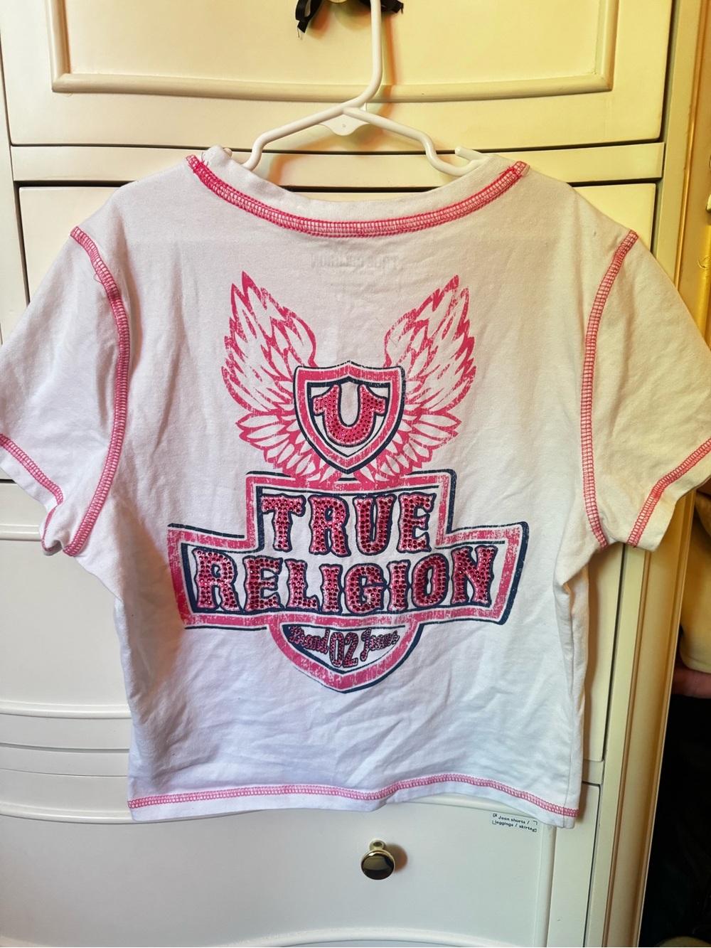 True Religion White & Pink Logo Tee